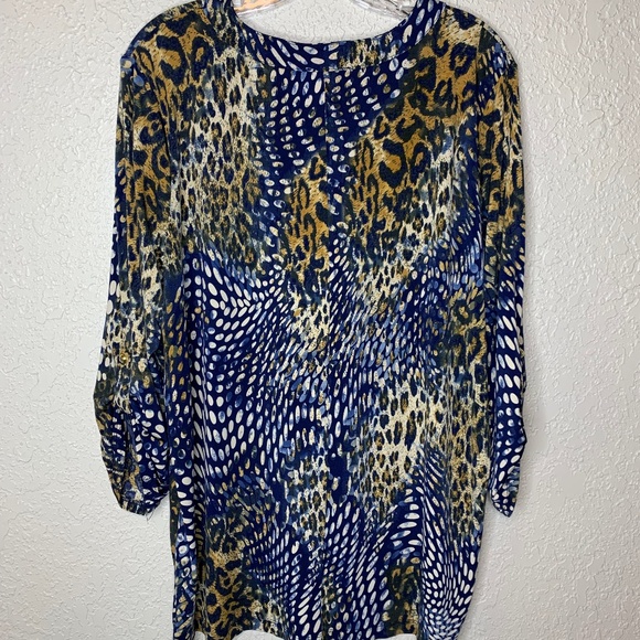 Chelsea & Theodore Blue Cream Modern Animal Print Top Women's Plus Size … - Picture 4 of 11